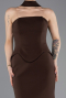 Kahve Straplez Peplum Kesim Uzun Abiye Elbise ABU5735