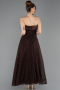 Kahve Straplez Midi Dantel Davet Elbisesi ABK2538