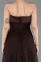 Kahve Straplez Midi Dantel Davet Elbisesi ABK2538