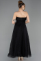 Siyah Straplez Midi Dantel Davet Elbisesi ABK2538