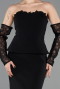 Siyah Straplez Peplum Midi Davet Elbisesi ABK2539