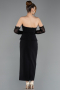 Siyah Straplez Peplum Midi Davet Elbisesi ABK2539