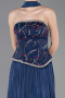 Lacivert Straplez Peplum Kesim Pliseli Uzun Abiye ABU5786