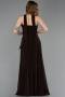 Kahve Straplez Peplum Kesim Uzun Şifon Abiye Elbise ABU5763