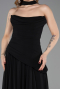 Siyah Straplez Peplum Kesim Uzun Şifon Abiye Elbise ABU5763
