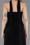 Siyah Straplez Peplum Kesim Uzun Şifon Abiye Elbise ABU5763
