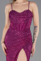 Fuşya Bacak Dekolteli Balen Korse Pullu Abiye ABU3246