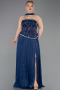 Lacivert Straplez Peplum Pliseli Büyük Beden Abiye ABU5793
