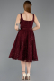 Bordo Kolsuz Kare Yaka Pullu Midi Dantel Gece Elbisesi ABK2549