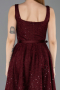 Bordo Kolsuz Kare Yaka Pullu Midi Dantel Gece Elbisesi ABK2549