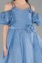 Mavi Kol Aksesuarlı Göğüs Drapeli Uzun Kız Çocuk Abiye ABU5912