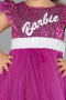 Fuşya Tokalı Üstü Pullu Barbie Kız Çocuk Abiye ABU4033