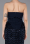 Lacivert Straplez Peplum Uzun Pullu Abiye Elbise ABU5919