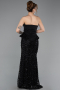 Siyah Straplez Peplum Uzun Pullu Abiye Elbise ABU5919