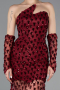 Bordo Asimetrik Straplez Yaka Transparan Uzun Balık Abiye ABK2581