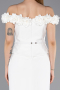 Ekru Çiçekli Kayık Yaka Peplum Midi Kalem Abiye Elbise ABK2583