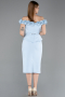 Buz Mavisi Çiçekli Kayık Yaka Peplum Midi Kalem Abiye Elbise ABK2583
