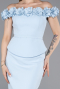 Buz Mavisi Çiçekli Kayık Yaka Peplum Midi Kalem Abiye Elbise ABK2583
