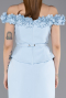 Buz Mavisi Çiçekli Kayık Yaka Peplum Midi Kalem Abiye Elbise ABK2583
