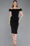 Siyah Çiçekli Kayık Yaka Peplum Midi Kalem Abiye Elbise ABK2583