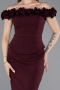 Vişne Çiçekli Kayık Yaka Peplum Midi Kalem Abiye Elbise ABK2583