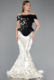 Siyah-Beyaz Peplum Detay Balık Pullu Özel Tasarım Abiye ABU5952