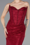 Bordo Straplez Korse Detay Uzun Dantel Abiye Elbise ABU6148