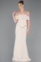 Bej Straplez Peplum Kesim Uzun Abiye Elbise ABU5559