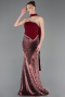 Bordo Asimetrik Straplez Peplum Uzun Pullu Balık Abiye ABU5703