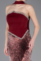 Bordo Asimetrik Straplez Peplum Uzun Pullu Balık Abiye ABU5703
