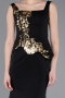 Siyah-Gold Kolsuz Kare Yaka Peplum Uzun Balık Abiye ABU5768