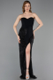 Siyah Straplez Korse Formlu Uzun Boncuklu Abiye ABU5988