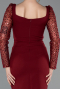 Bordo Pullu Uzun Kol Kare Yaka Midi Davet Elbisesi ABK2387