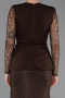Kahve Dantelli Uzun Kol Peplum Kesim Abiye Elbise ABU6014