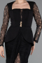 Siyah Dantelli Uzun Kol Peplum Kesim Abiye Elbise ABU6014