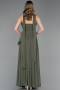 Haki Straplez Peplum Kesim Uzun Şifon Abiye Elbise ABU5763