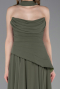 Haki Straplez Peplum Kesim Uzun Şifon Abiye Elbise ABU5763