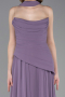 Lila Straplez Peplum Kesim Uzun Şifon Abiye Elbise ABU5763