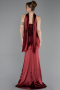 Bordo Taşlı Straplez Peplum Uzun Saten Mezuniyet Elbise ABU6079