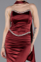 Bordo Taşlı Straplez Peplum Uzun Saten Mezuniyet Elbise ABU6079