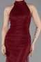 Bordo Halter Yaka Kuyruklu Uzun Dantel Abiye Elbise ABU6084