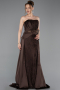 Kahve Straplez Peplum Kesim Kuyruklu Uzun Dantel Abiye ABU5615