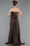 Kahve Straplez Peplum Kesim Kuyruklu Uzun Dantel Abiye ABU5615