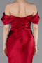 Kırmızı Kayık Yaka Balen Korse Uzun Saten Balık Abiye ABU6090