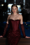 Bordo Straplez Portatif Korse Detay Uzun Pullu Abiye ABU6041