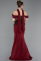 Bordo Üstü Pullu Kayık Yaka Peplum Uzun Abiye ABU6094