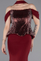 Bordo Üstü Pullu Kayık Yaka Peplum Uzun Abiye ABU6094
