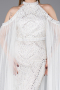 Ekru Omuz Dekolte Pelerin Detay Uzun Boncuklu Nikah Elbisesi ABU6117