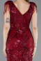 Bordo Boncuklu Kısa Kol V Yaka Uzun Büyük Beden Abiye ABU5336