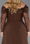Kahve Omuz Dekolteli Dantelli Uzun Kol Büyük Beden Abiye ABU6135